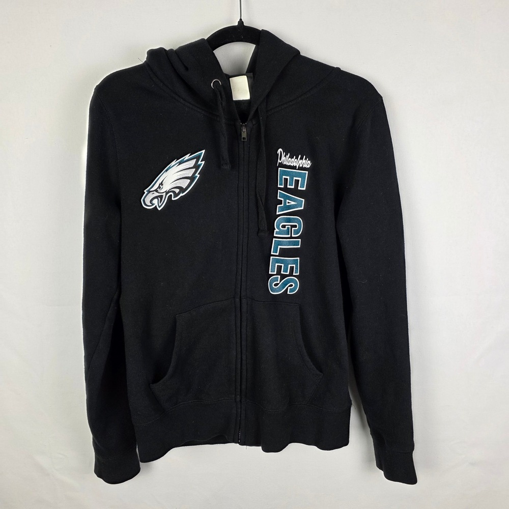 NFL Team Apparel Philadelphia Eagles Womens Black Zip Up Hoodie Size S RN 94989